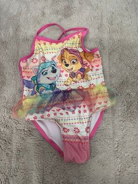 Paw Patrol Girls Pink Yellow Multicolor Tulle Tutu Swimsuit